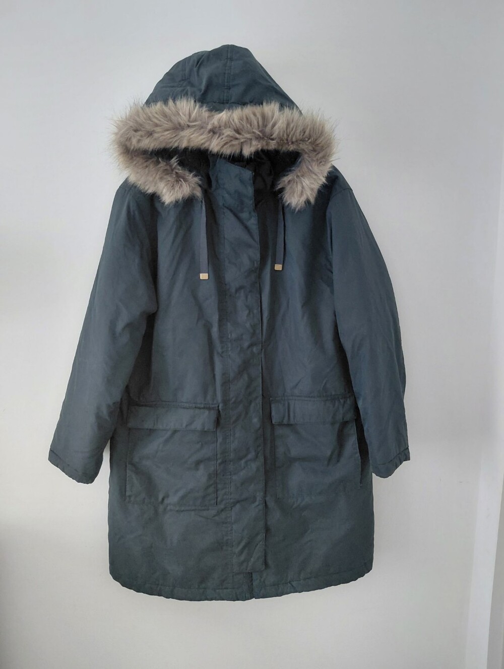 Women’s Hooded Parka Coat with Faux Fur Trim - Dark Gray
